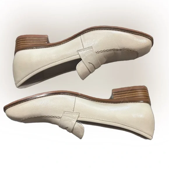 Mona Flying Ivory Leather Penny Loafers US 8 Italian Leather Quiet Luxury - Picture 4 of 9